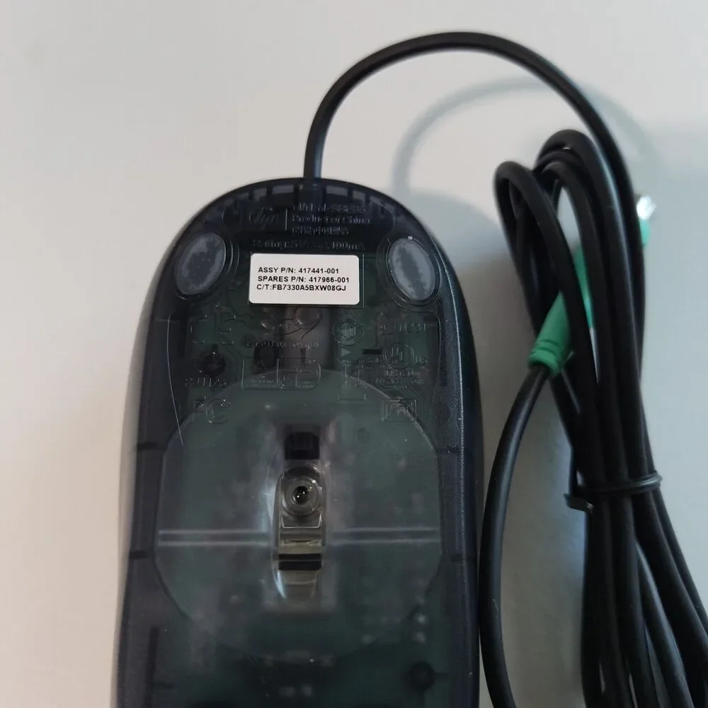 Genuine HP M-SBF96 Silver/Black Three Button PS/2 Optical Scroll Wheel Mouse